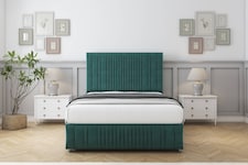 Sloomy Kingsley Emerald Plush Divan Bed With Mattress 2 Drawers Left Side With 54" Floor Standing Headboard & 12" Matching Footboard 2'6 Small Single | Green | Emerald | Small Single | 1