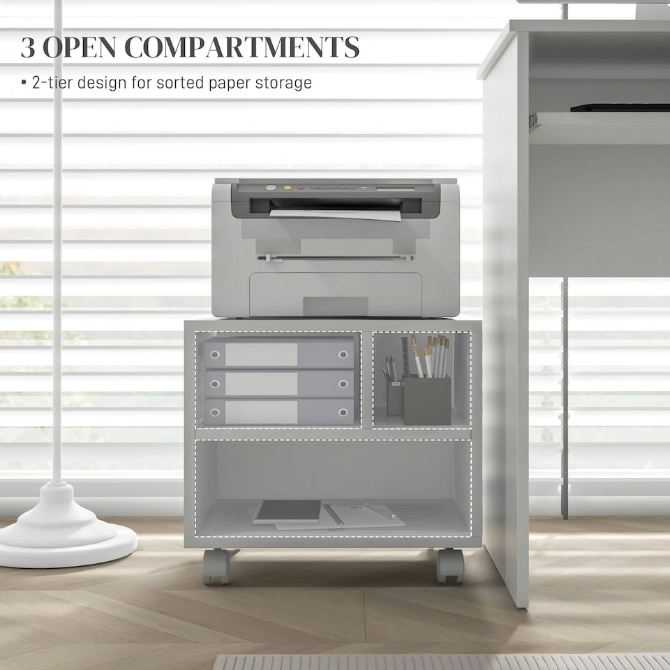 image 1 of HOMCOM Printer Stand with Storage Printer Cart on Wheels for Home Office White
