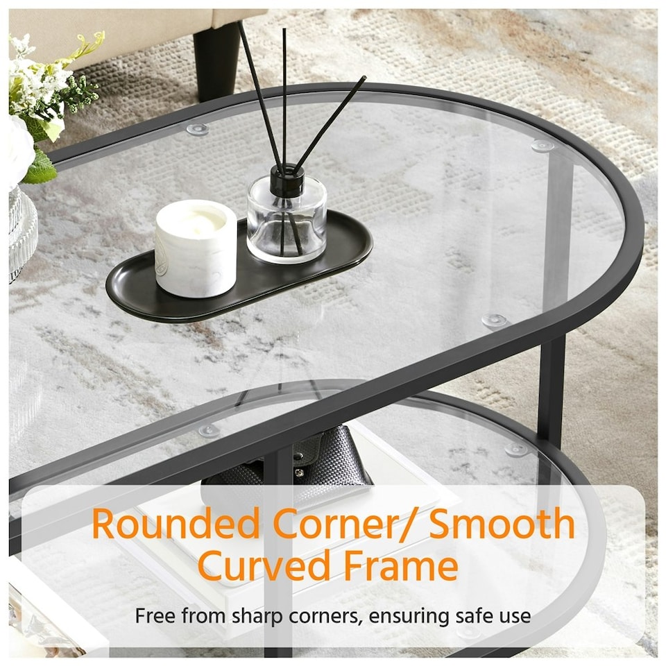 image 1 of Yaheetech Tempered Glass Oval Coffee Table