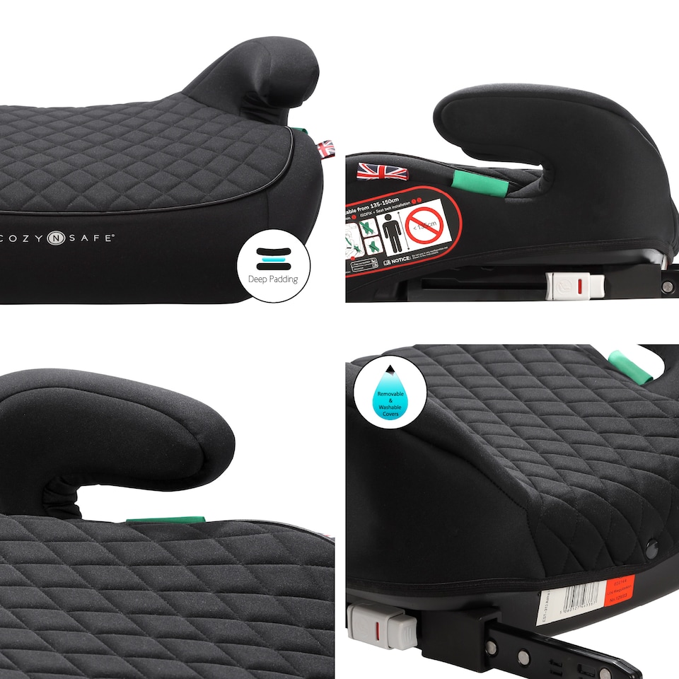 image 1 of Cozy N Safe Astra i-Size Booster Car Seat 135-150cm, ISOFix & Seat Belt Installation, High Backless Booster, Deep Padded Seat, Armrests, Lightweight Kids Car Seat 6-12 Years (Jet)
