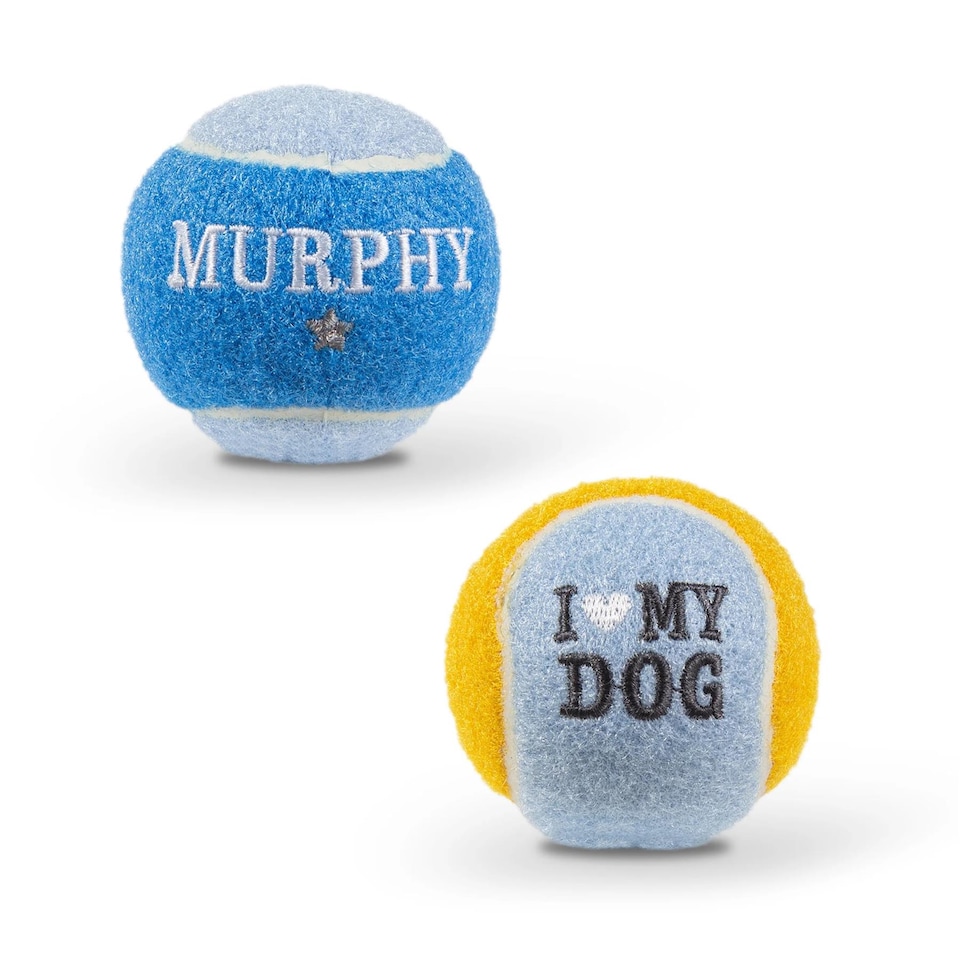 image 1 of Pre-Personalised Dog Ball Gift Pack 2pcs Blue Murphy