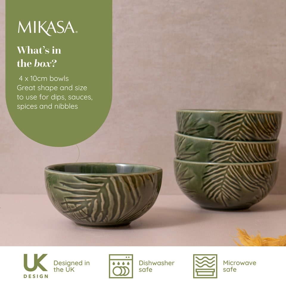 image 1 of Mikasa Dip Bowl Set Green Stoneware 10cm Set of 4 | Green