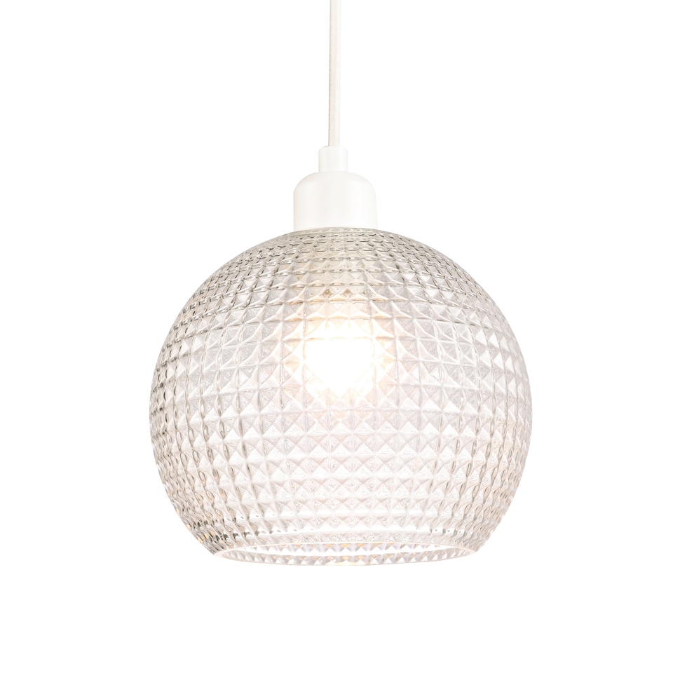 image 1 of Modern Spherical Clear Glass Pendant Light Shade with Square Diamond Ridges | Clear