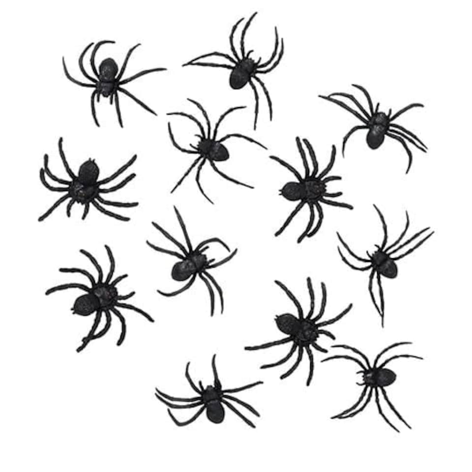 Halloween Black Rubber Spiders - Pack of 12