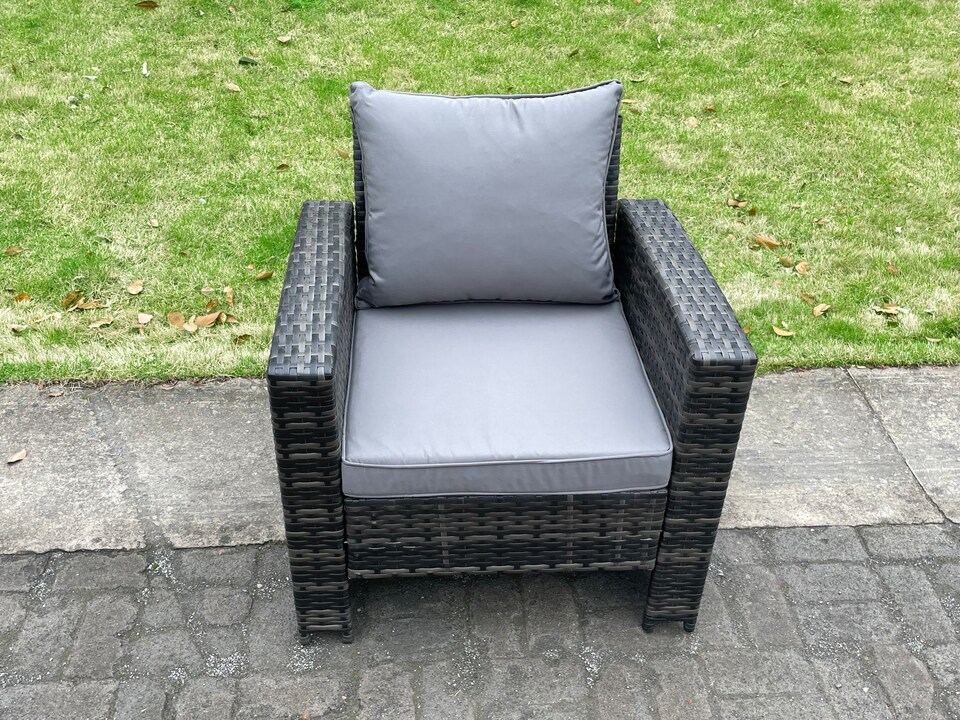 image 1 of Fimous 5 Seater Outdoor Dark Grey Mixed High Back Rattan Sofa Dining Table Set Love Seat Garden Furniture Big Footstool