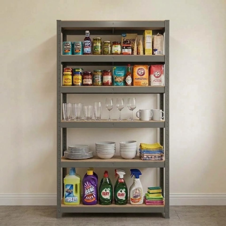 image 1 of Shelving Unit Grey Boltless Heavy Duty 5 Tier  – 180cm Tall, 375kg Capacity Garage Racking