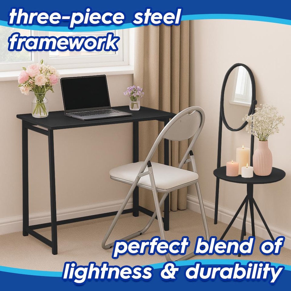 image 1 of Harbour Housewares Deluxe Folding Wooden Desk & Chair Set - Black/Black | Black | Black/White