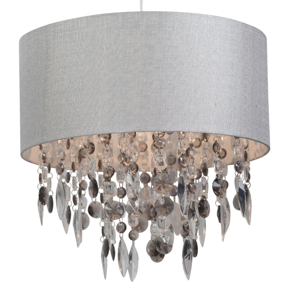 image 1 of Large 40cm Easy Fit Shade in Grey with Acrylic Droplets | Grey | Clear | Large | 1