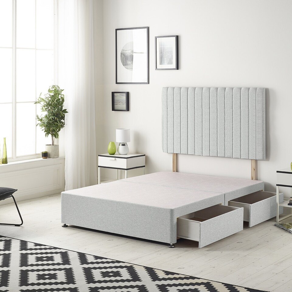 Texas Divan Bed Base with 2 Drawers & 30 Inch Headboard Linen Fabric | Grey | Sage