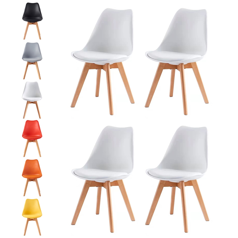 image 1 of Set of 4 Dining Chairs with Solid Wooden Legs and Seat Cushion Pads in White - Eva by MCC