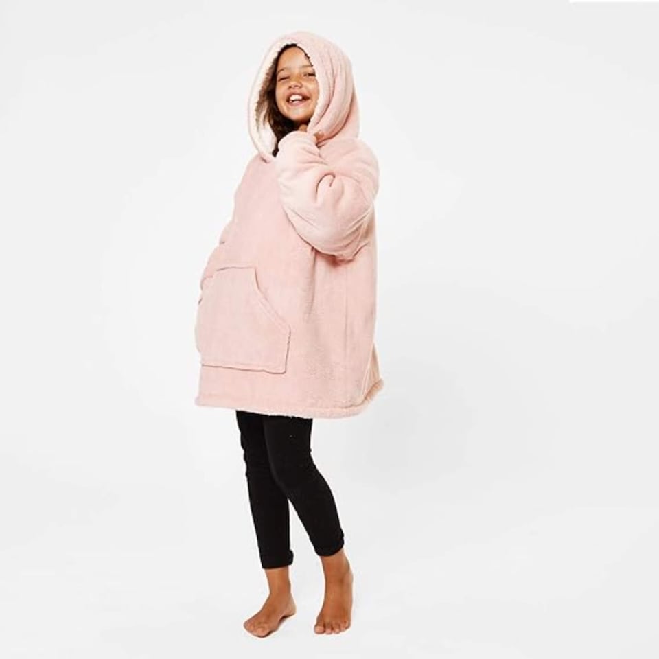 image 1 of Sienna Kids Oversized Hoodie Blanket Soft Sherpa Fleece Blush Pink | Pink | Blush Pink
