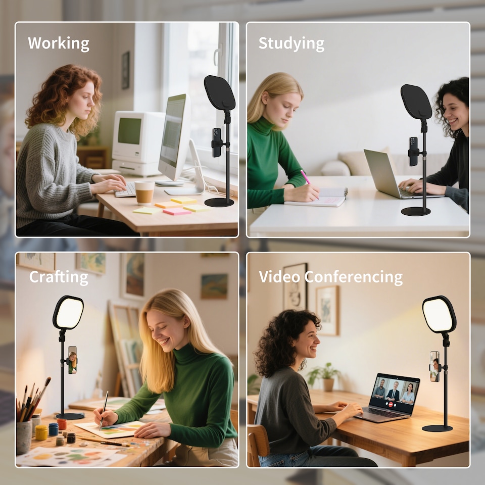 image 1 of HOMCOM Selfie Light for Video Conference Lighting, Dimmable Desk Lamp with Stand Phone Holder, 5 Colour Modes & 10 Brightness Levels, Memory Function for Home Office, Recording, Video Calls, Black | Black