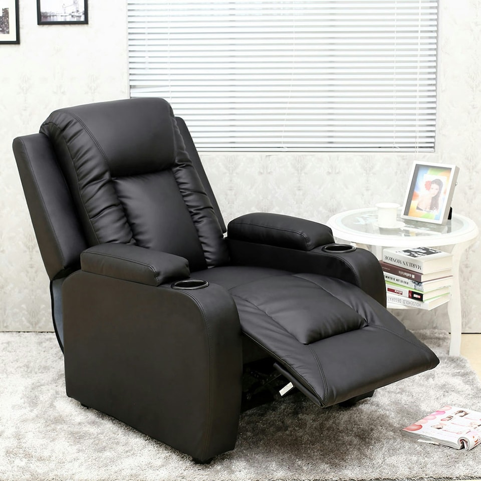 image 1 of Oscar Pushback Recliner Bonded Leather w Cupholders Chair | Black | Black | One Size