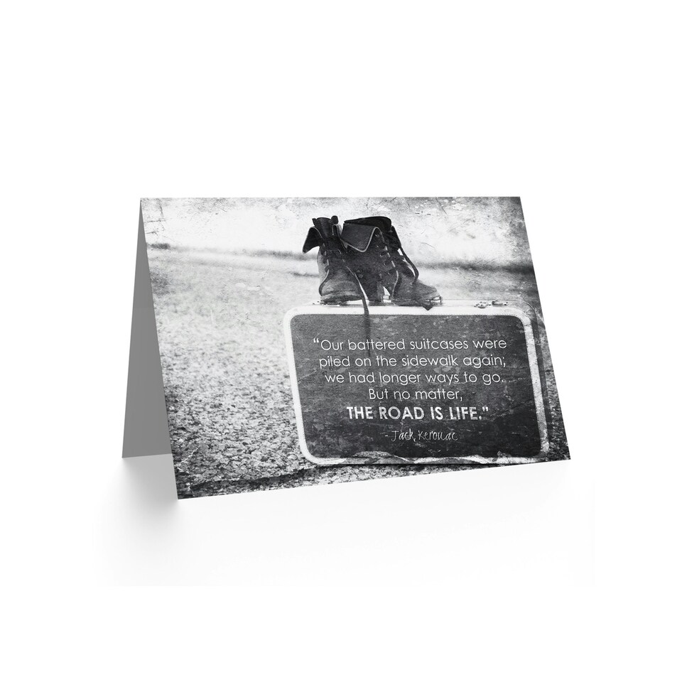 image 1 of Kerouac Jack Road Is Life Suitcase Boots Quote Card