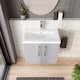 image 3 of Modern Bathroom Wall Hung 2 Door Vanity Ceramic Basin, Grey, 600mm | Grey | Satin Grey | 579 x 610 x 390mm