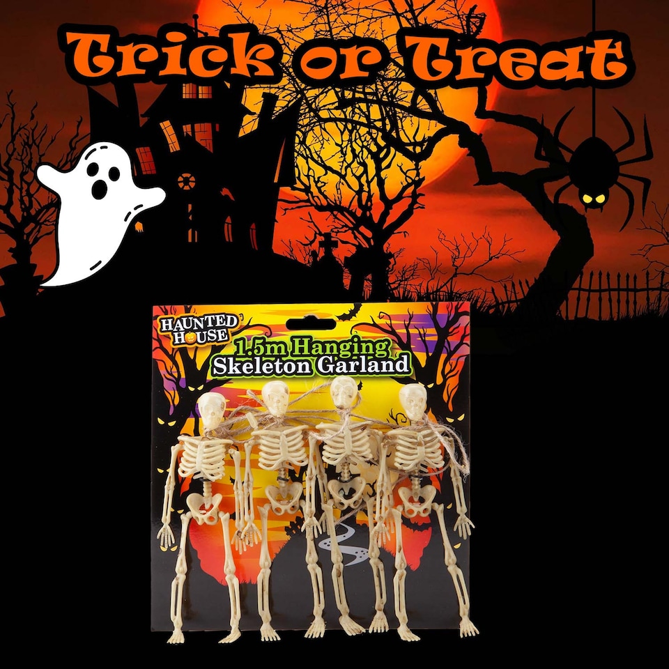 image 1 of PMS Halloween Hanging Skeletons Decorations - Set of 4 White