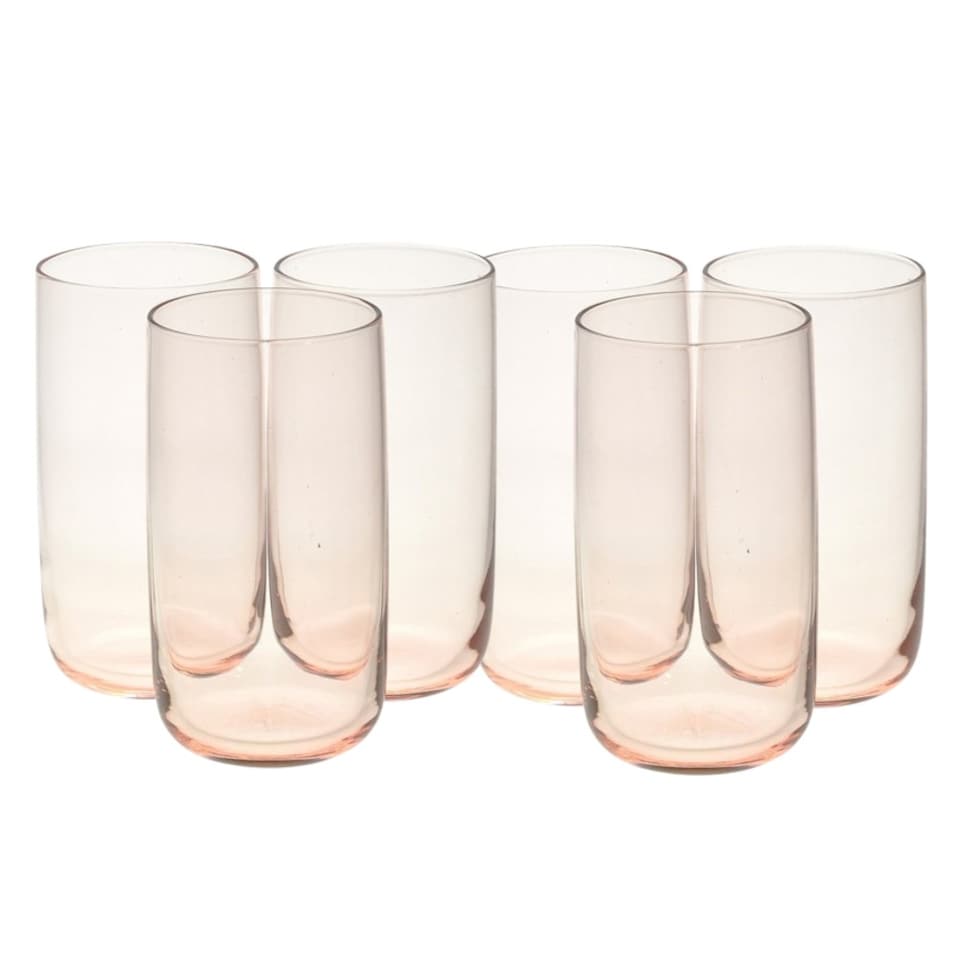 image 1 of Modern Drinking Coloured Glasses Water Dining Juice Tumbler | Clear | Pink 365ml | Set of 6