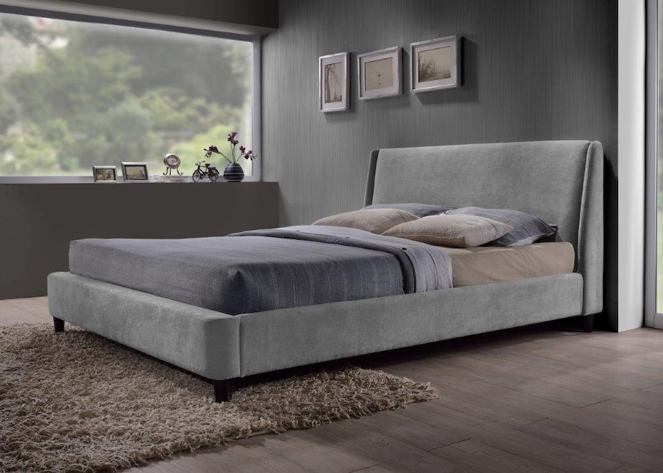 Grey Fabric Finished Contemporary Styled Bed Frame - Double 4ft 6"