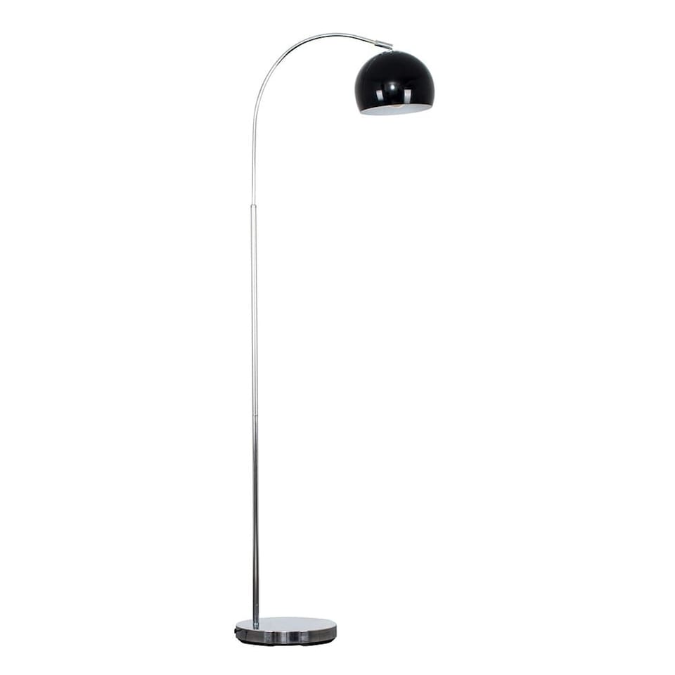 image 1 of ValueLights Curva Polished Silver Floor Lamp with Black Dome Shade & Bulb | Black