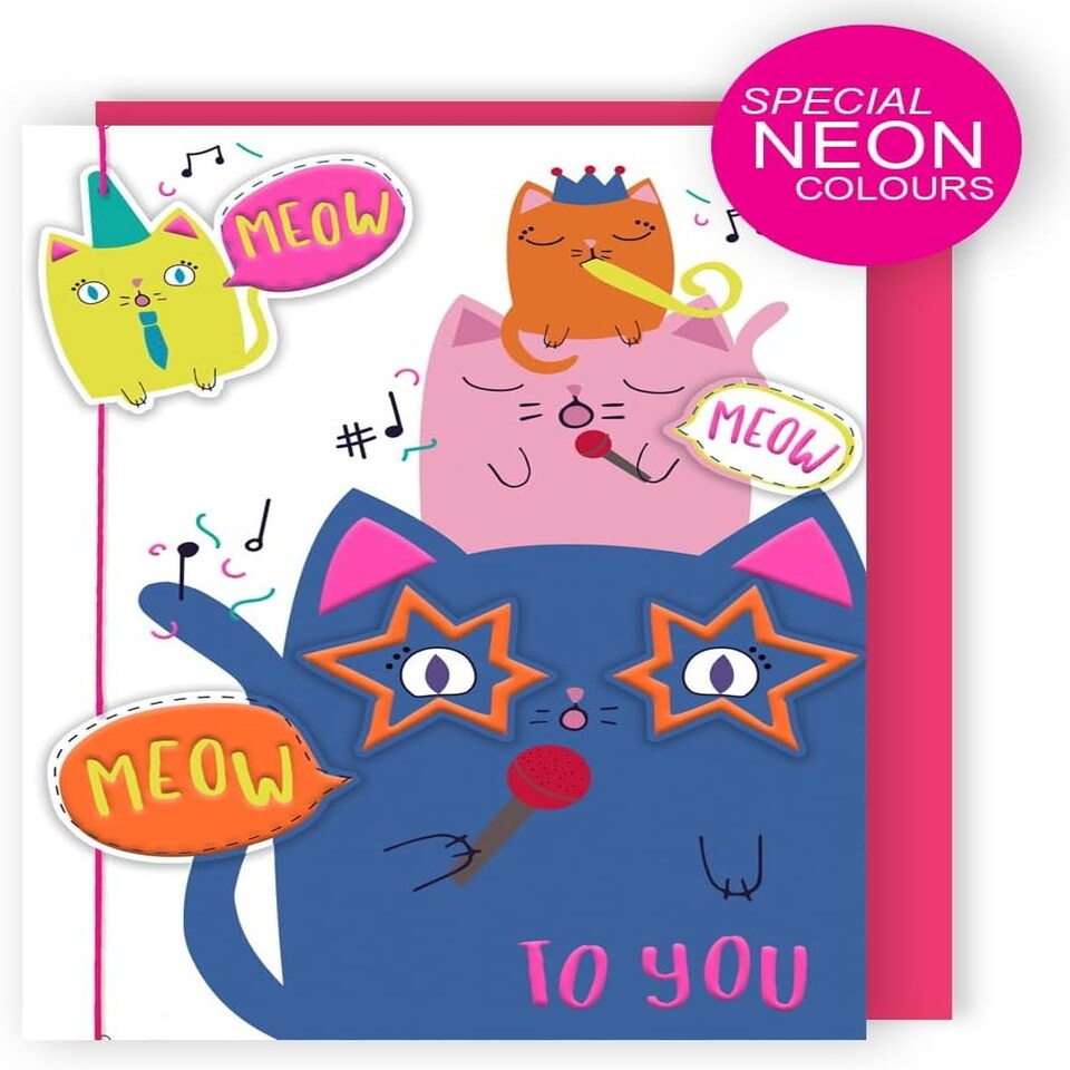 image 1 of Meow Meow To You Meow-Tastic Sing-Along! Hand-Finished Birthday Card