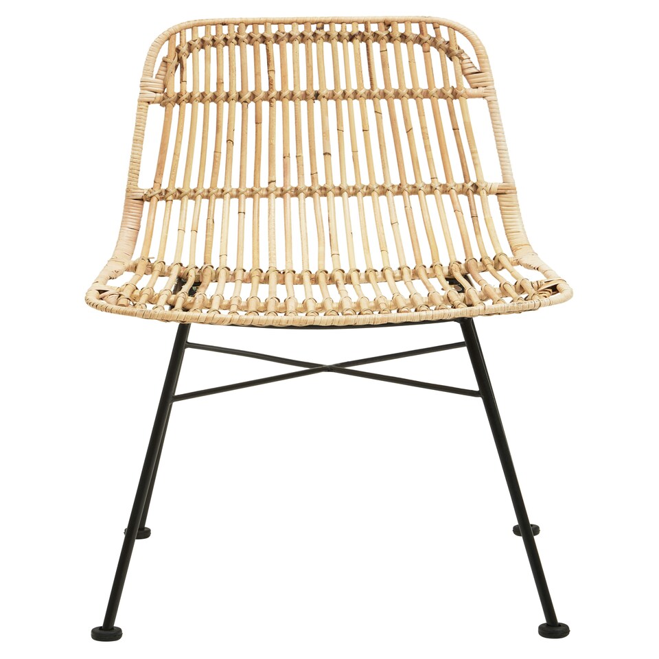image 1 of Interiors by Premier Natural Rattan Chair with Black Metal Legs, Hand Woven Rattan Dining Chair, Outdoor Rattan Chair for Garden Brown