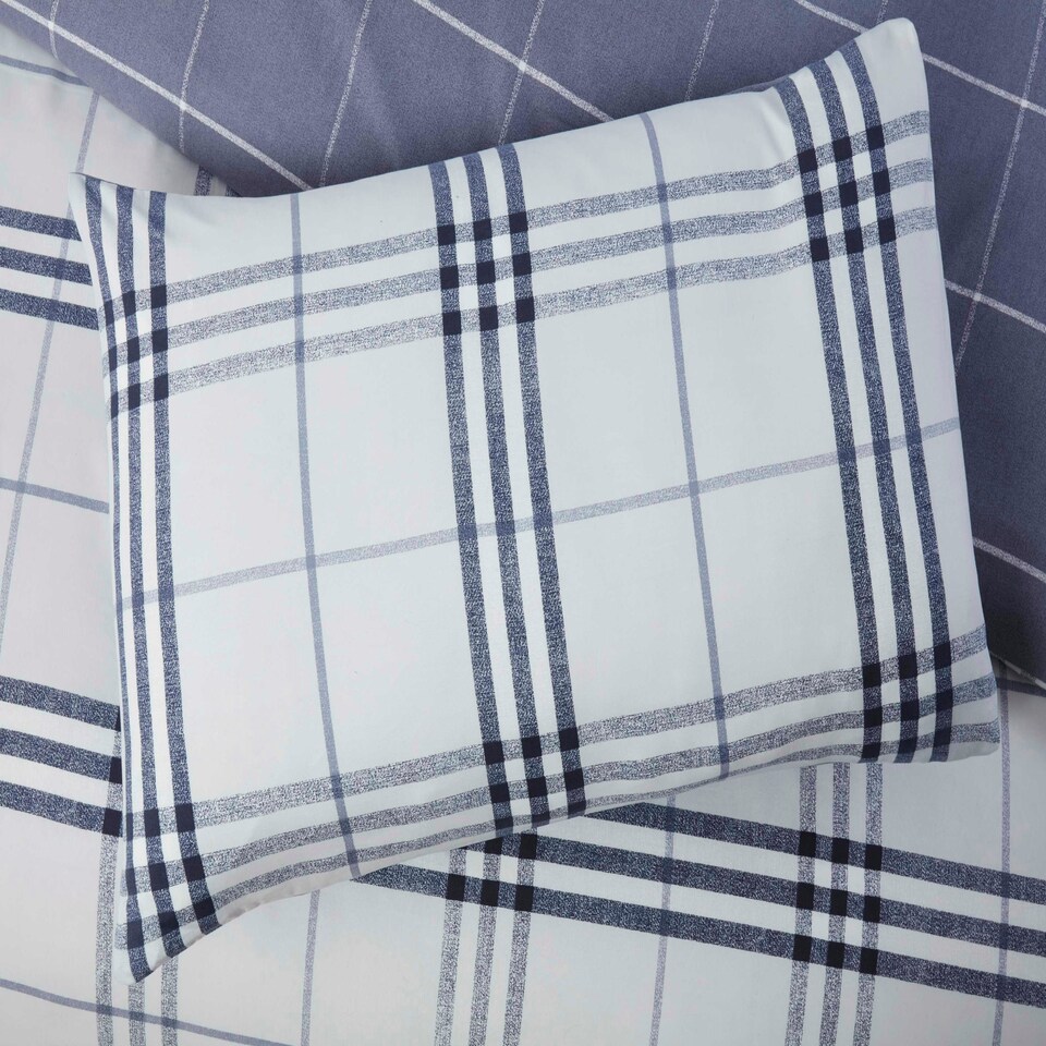 image 1 of Harris Check Polyester Duvet Cover Set with Pillowcase Blue | King