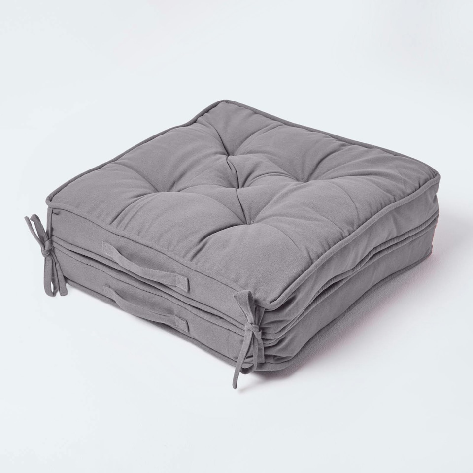 image 1 of Homescapes Charcoal Grey Cotton Travel Support Booster Cushion | Grey | Charcoal Grey | 50cm x 50cm (20" x 20"), Seat and back cushion 10 cm deep