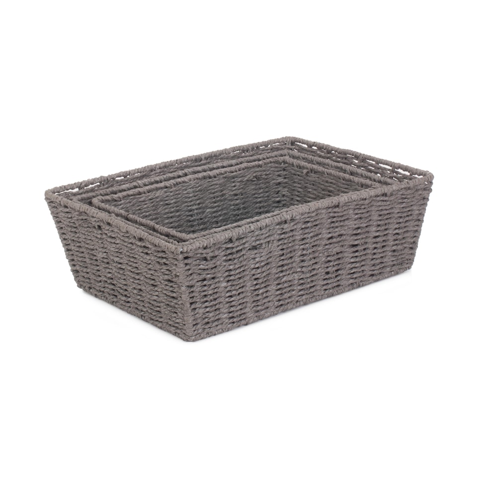 image 1 of Set of 3 Grey Paper Rope Serving Tray | Grey | Grey | Set of 3