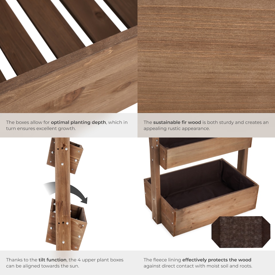 image 1 of Vertical Planter Flora in a Rustic Wooden Design with 3 to 5 Tiers and Plant Fleece Included | Brown | brown | 52 x 81 x 180 cm | 1