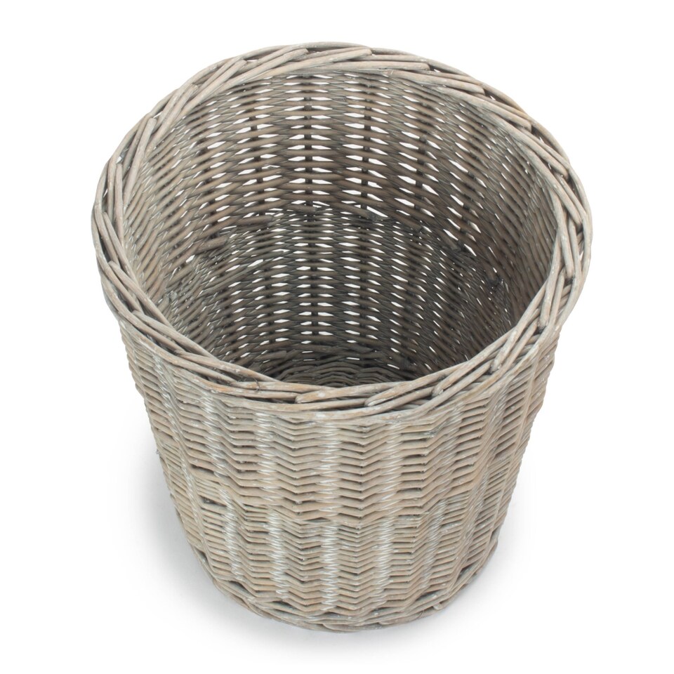 image 1 of Wicker Grey Wash Round Waste Bin | Brown | Grey Wash | One Size