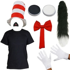 Crazy Cat Costume Set with Cat Nose & Thick Fluffy Tail Black | S