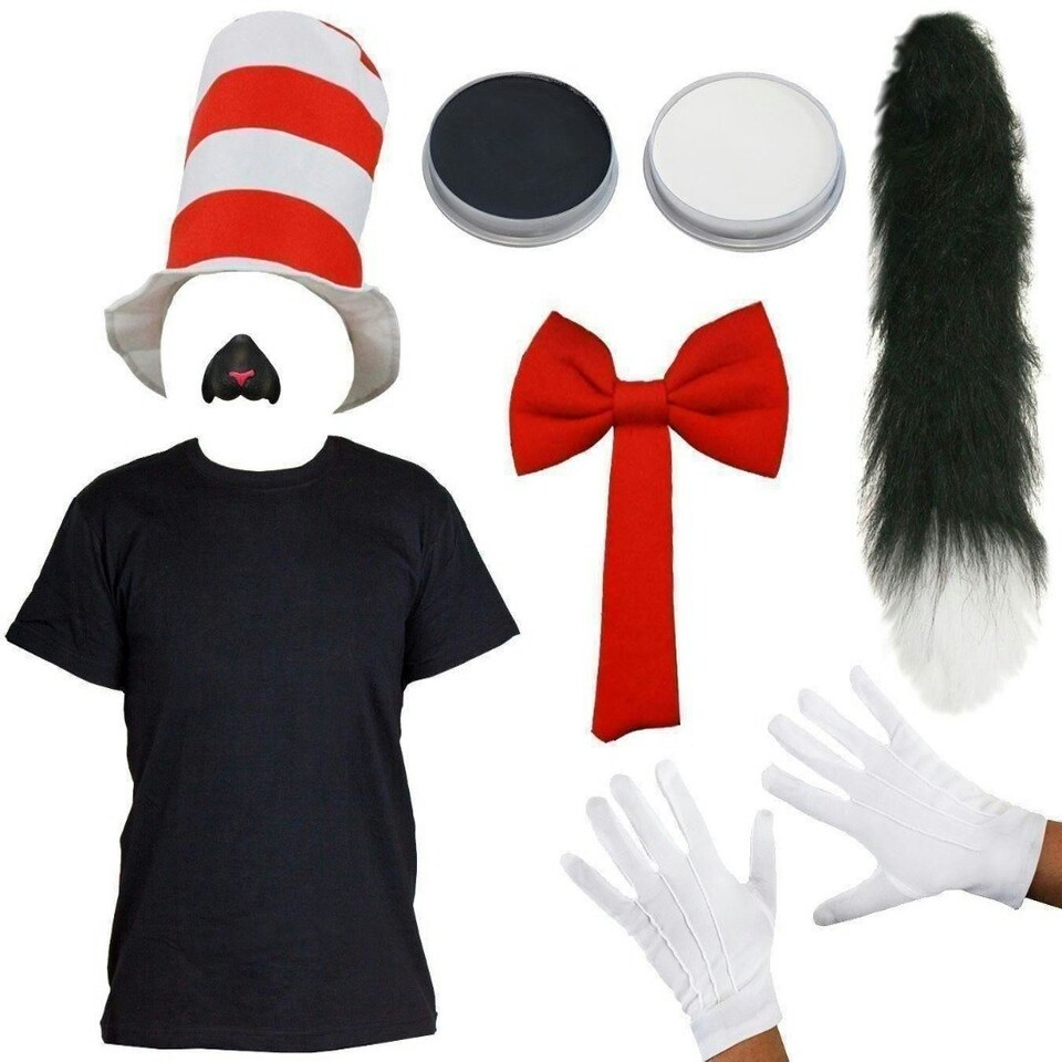 image 1 of Crazy Cat Costume Set with Cat Nose & Thick Fluffy Tail Black | S
