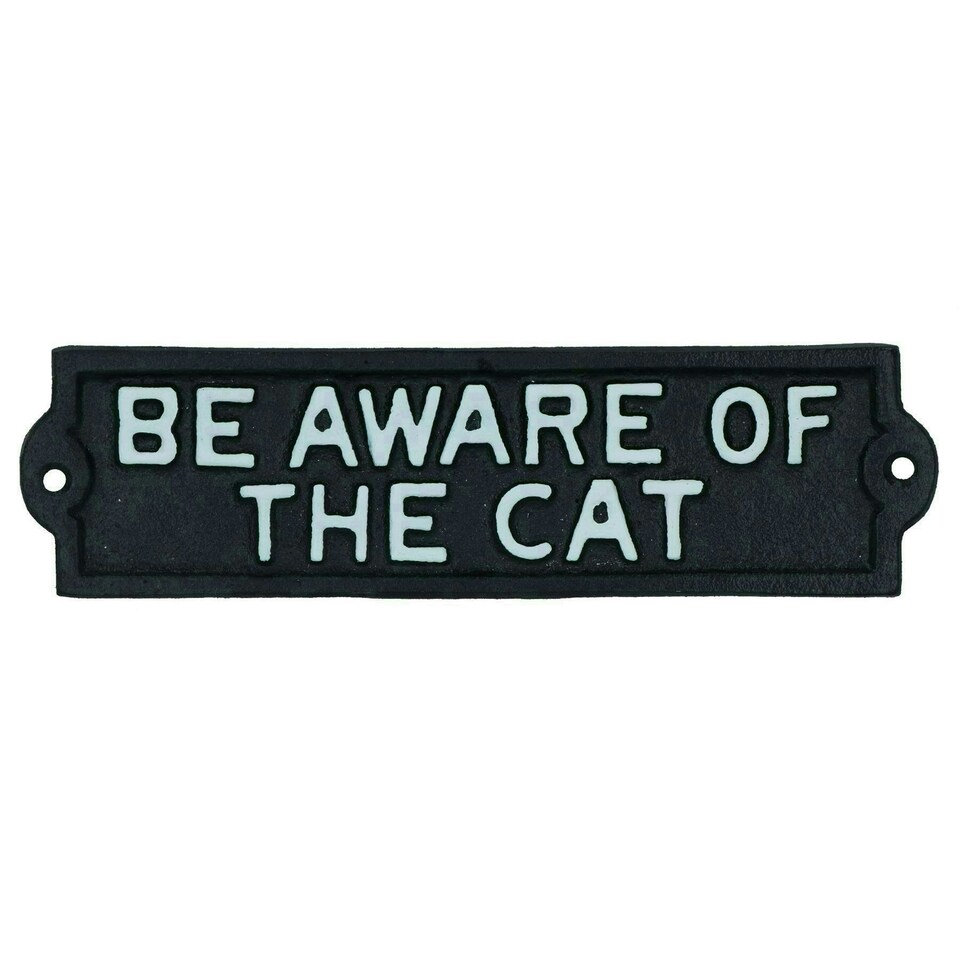 image 1 of Be Aware Of The Cat Sign Plaque Cast Iron Garden House Wall Fence Gate Door