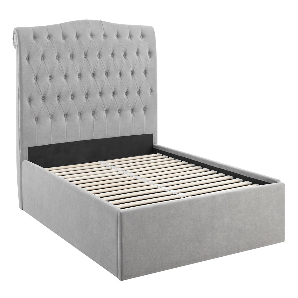 image 1 of 5ft King Size Ottoman gas liftup storage bed frame,fabric upholstered, light grey,buttoned back,curved bed frame,bedstead