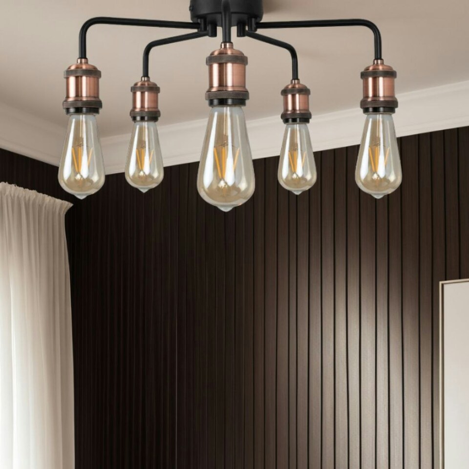 image 1 of Clark Matt Black and Copper 5 Light Semi Flush Ceiling Light