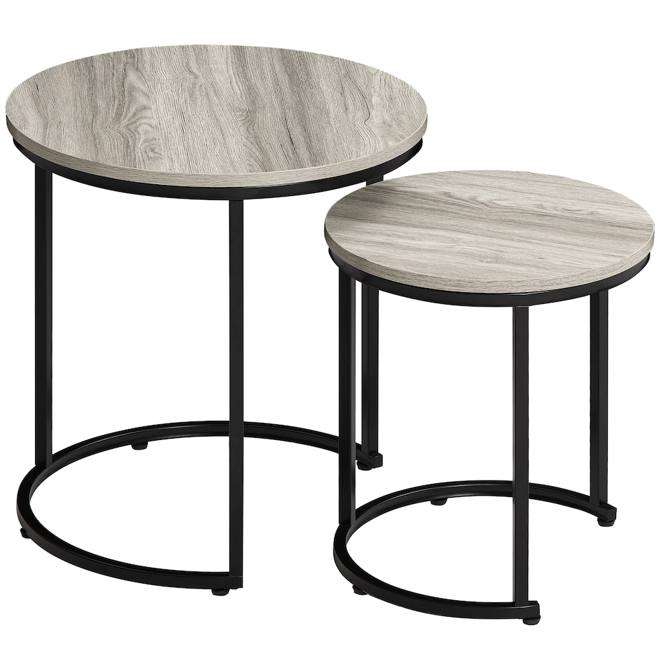 image 1 of Vida Designs Brooklyn Round Nest of Tables 2 Piece Set Nesting Sofa Bedside Side Table, Grey