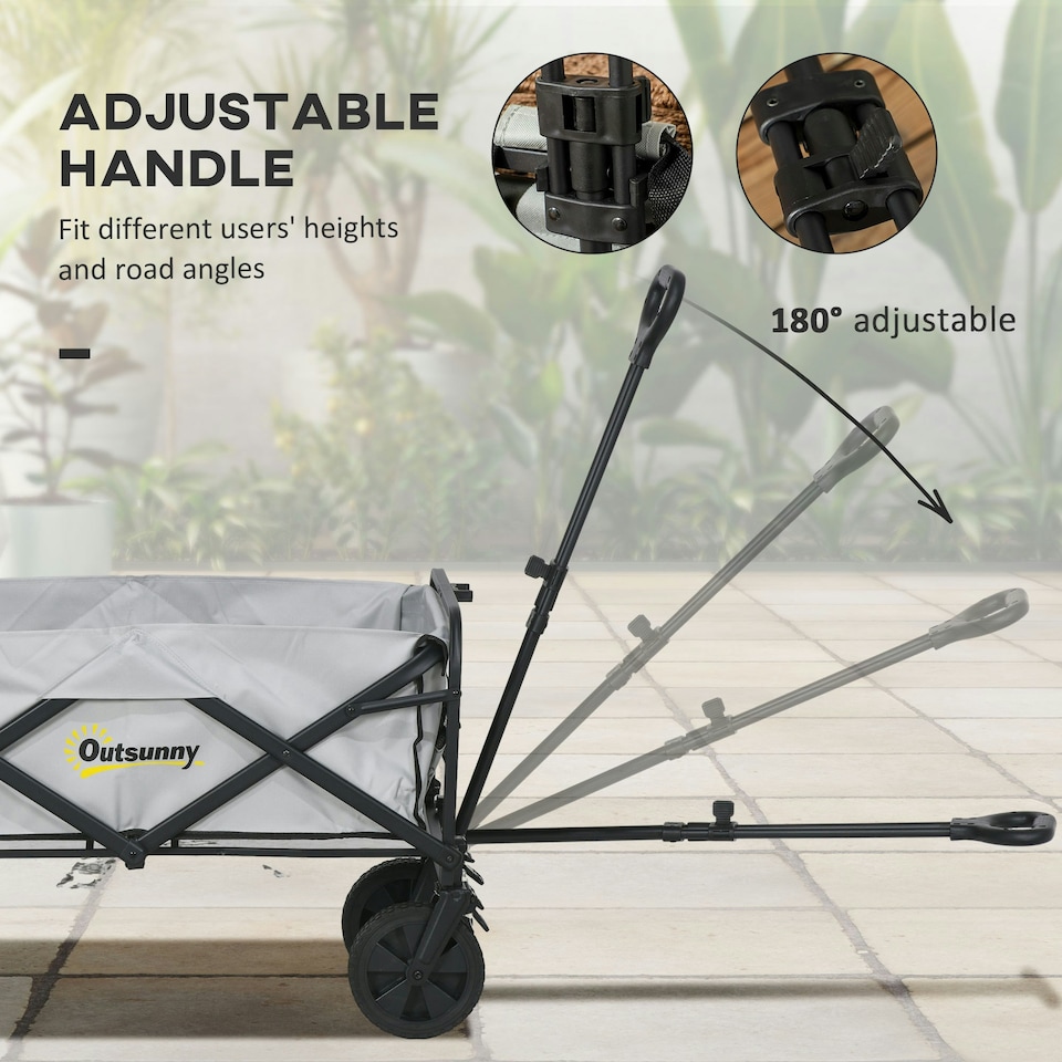 image 1 of Outsunny Folding Outdoor Storage Trolley Cart Bag Telescopic Handle Brakes Grey