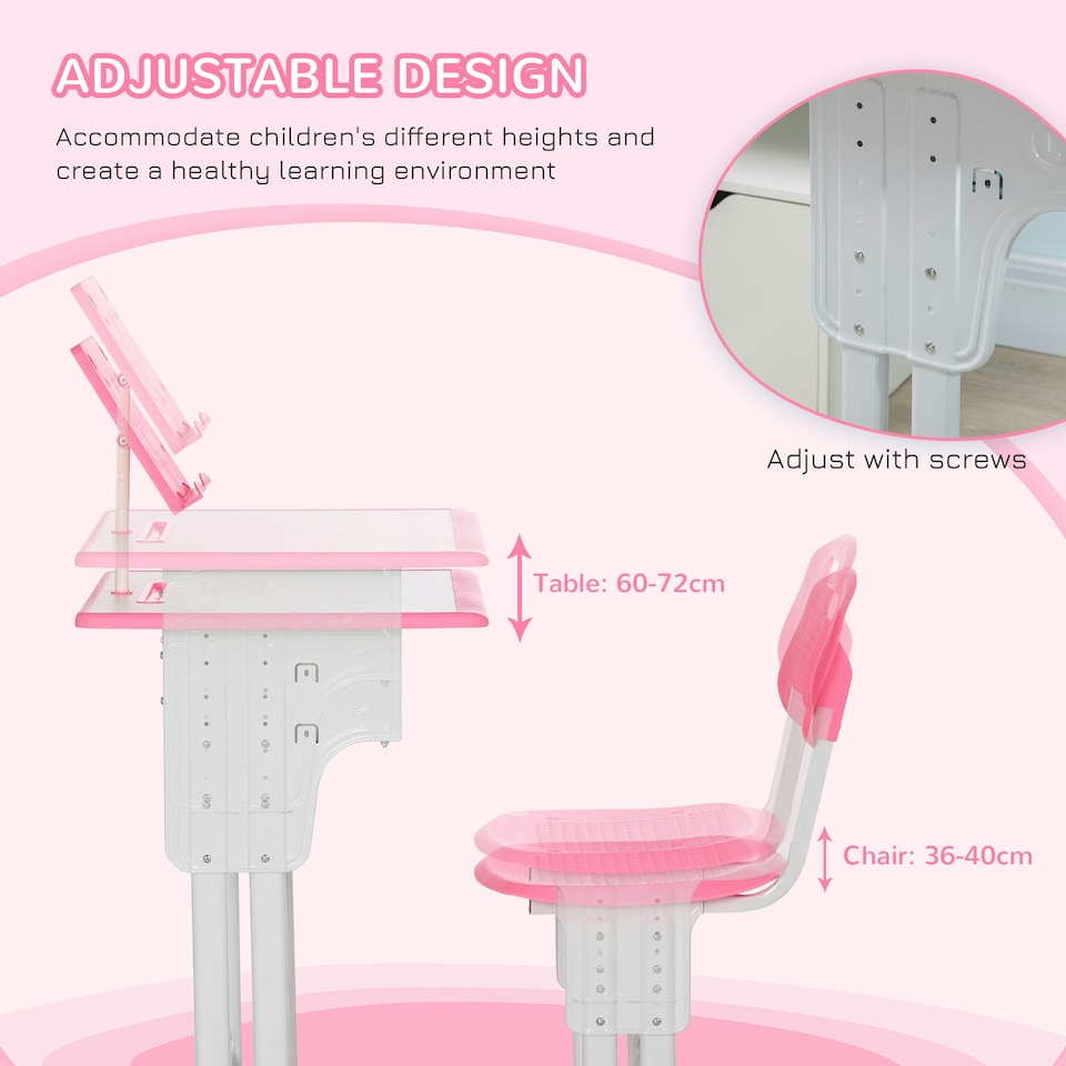 image 1 of HOMCOM Kids Desk and Chair Set Adjustable Height Study Table Set w/ Drawer 