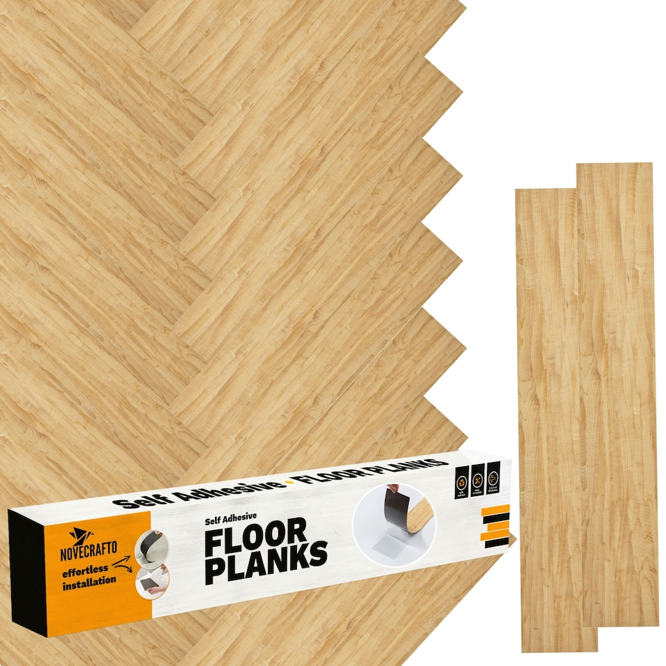 image 1 of NOVECRAFTO Self Adhesive Floor Planks | 36x5.98in (91.4x15.2cm) Each | Peel & Stick Vinyl Flooring | Honey Drift Timber Effect | Waterproof DIY Tiles Brown | 0.97 sqm