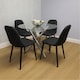 image 2 of Round Clear Glass Dining Table with Chrome Metal Legs and 4 Black Faux Leather Chairs, Modern Dining Set