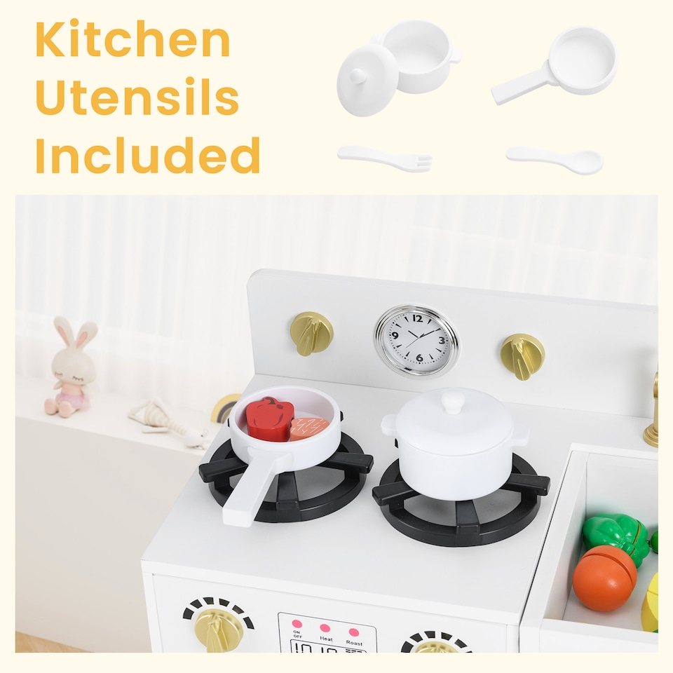 image 1 of COSTWAY Kids Play Kitchen Set Toddler Wooden Pretend Toy Kitchen Playset-White