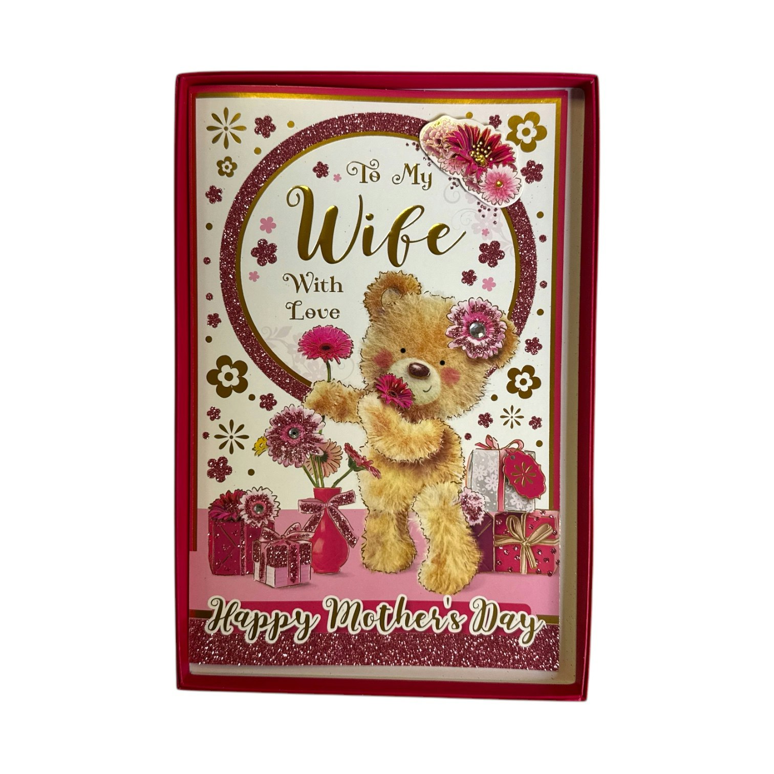 To My Wife Teddy With Blooming Flowers Design Mother's Day Boxed Card