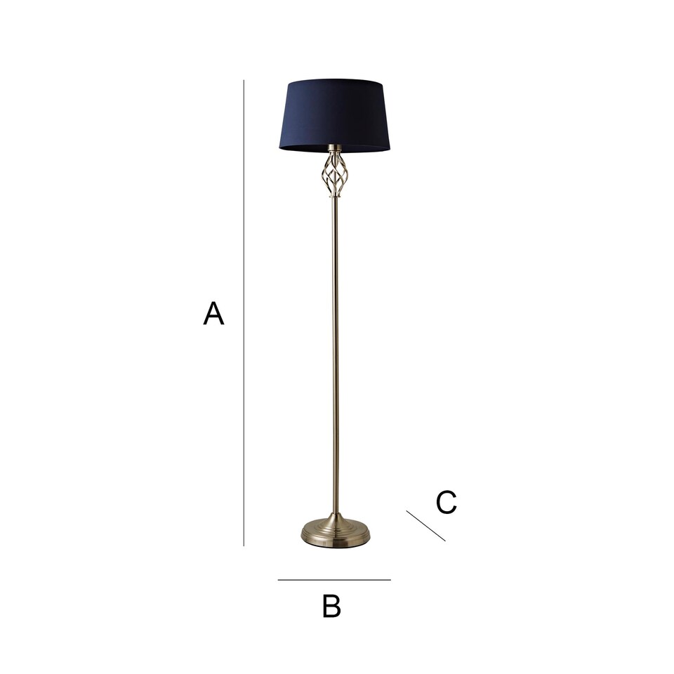 image 1 of ValueLights Memphis Twist Brushed Chrome Floor Lamp Navy Blue Shade | Blue
