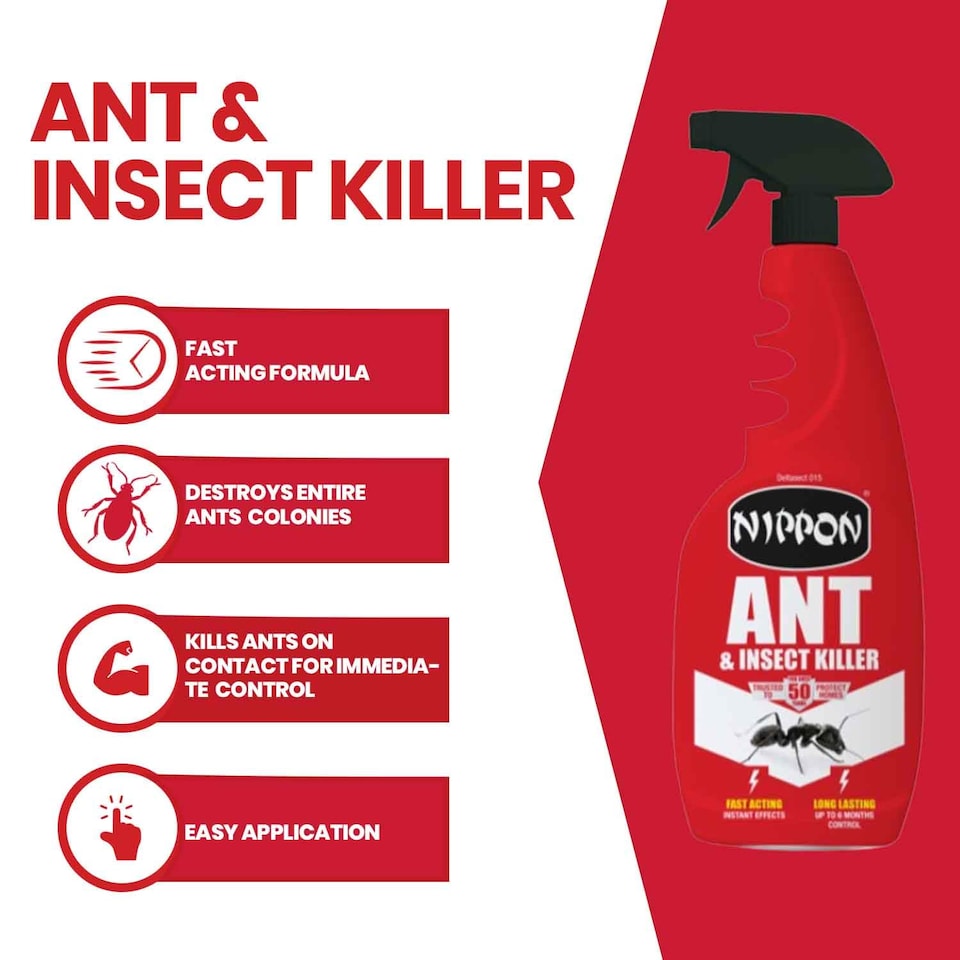 image 1 of Nippon Ant & Crawling Insect Spray 750ml Indoor Outdoor Surface Treatment Fast Acting Ready to Use Pest Control Solution
