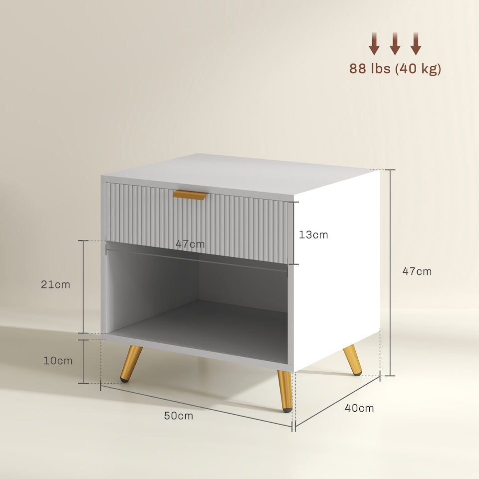 image 1 of HOMCOM Bedside Table, Bedside Cabinet With Drawer and Open Compartment, Nightstand With Handle for Bedroom, Living Room, White