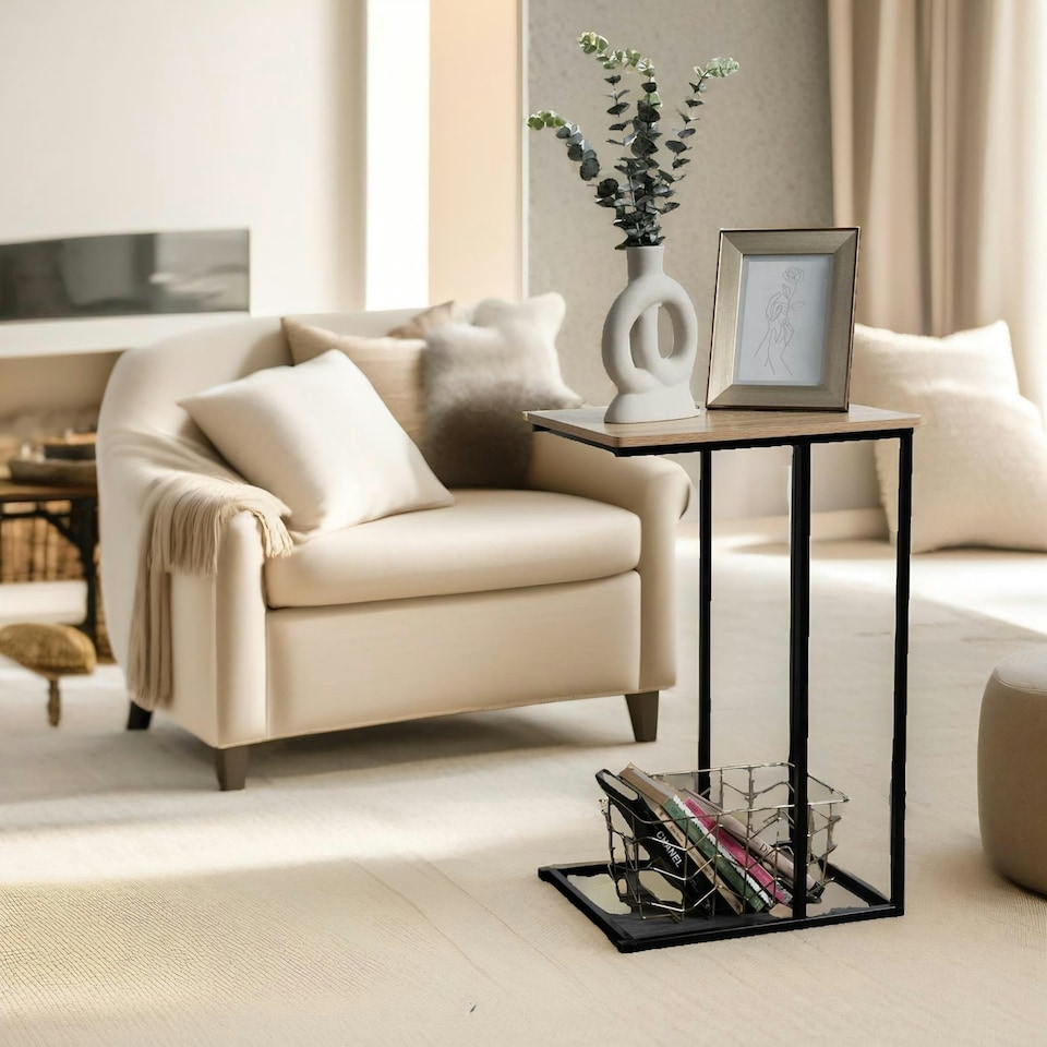 image 1 of C Shaped Side Table Natural Brown Brown