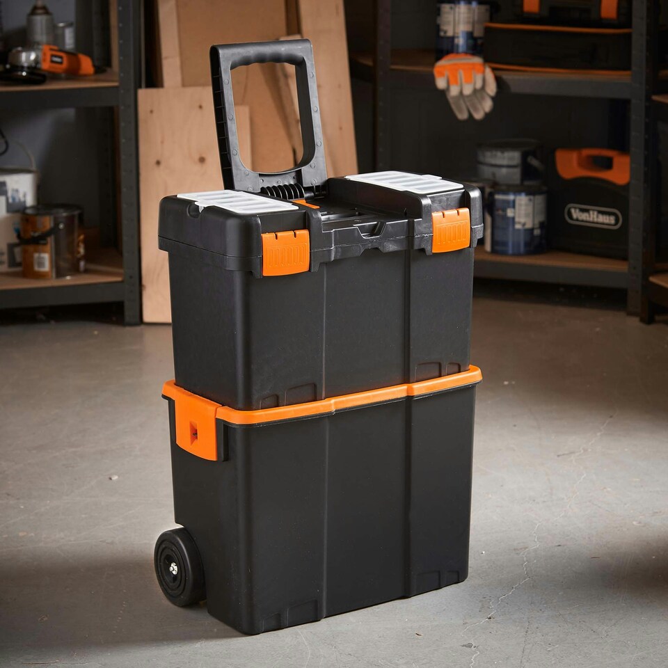 image 1 of VonHaus Large Toolbox with Wheels & Stackable Boxes