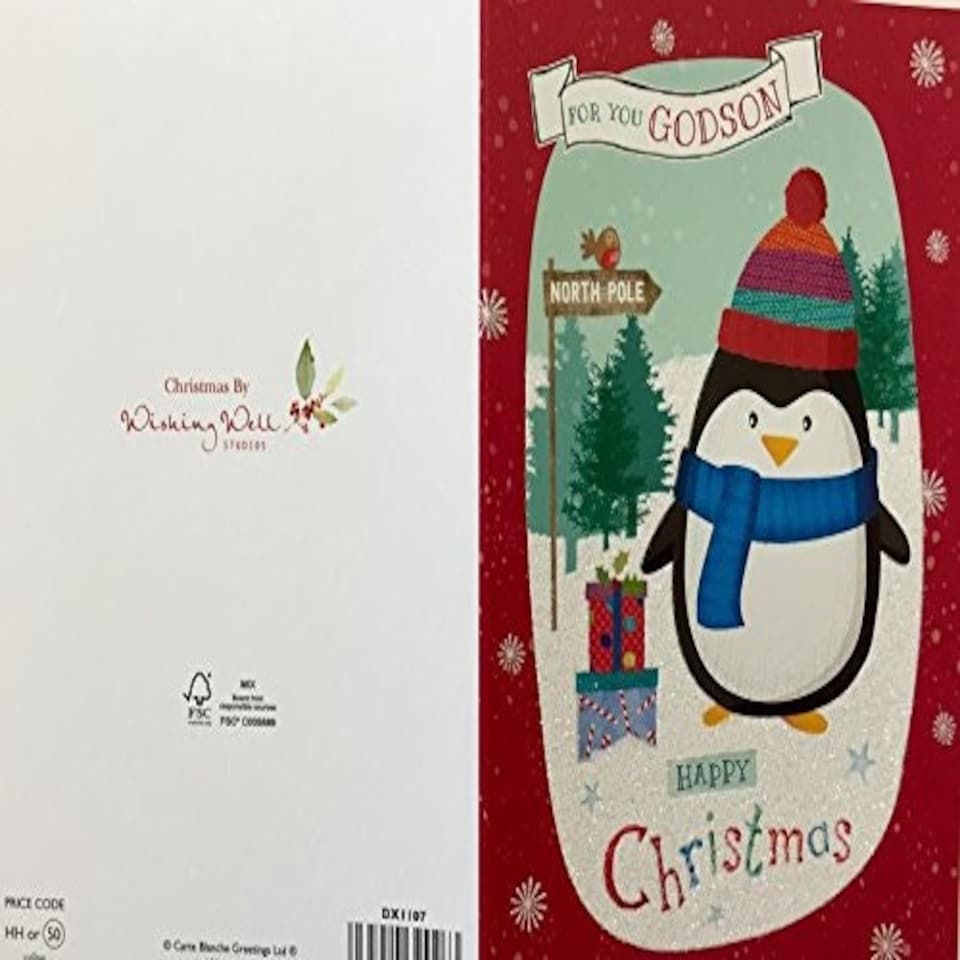 image 1 of TRADITIONAL GODSON MALE CUTE NICE VERSE GLITTER CHRISTMAS GREETING CARD