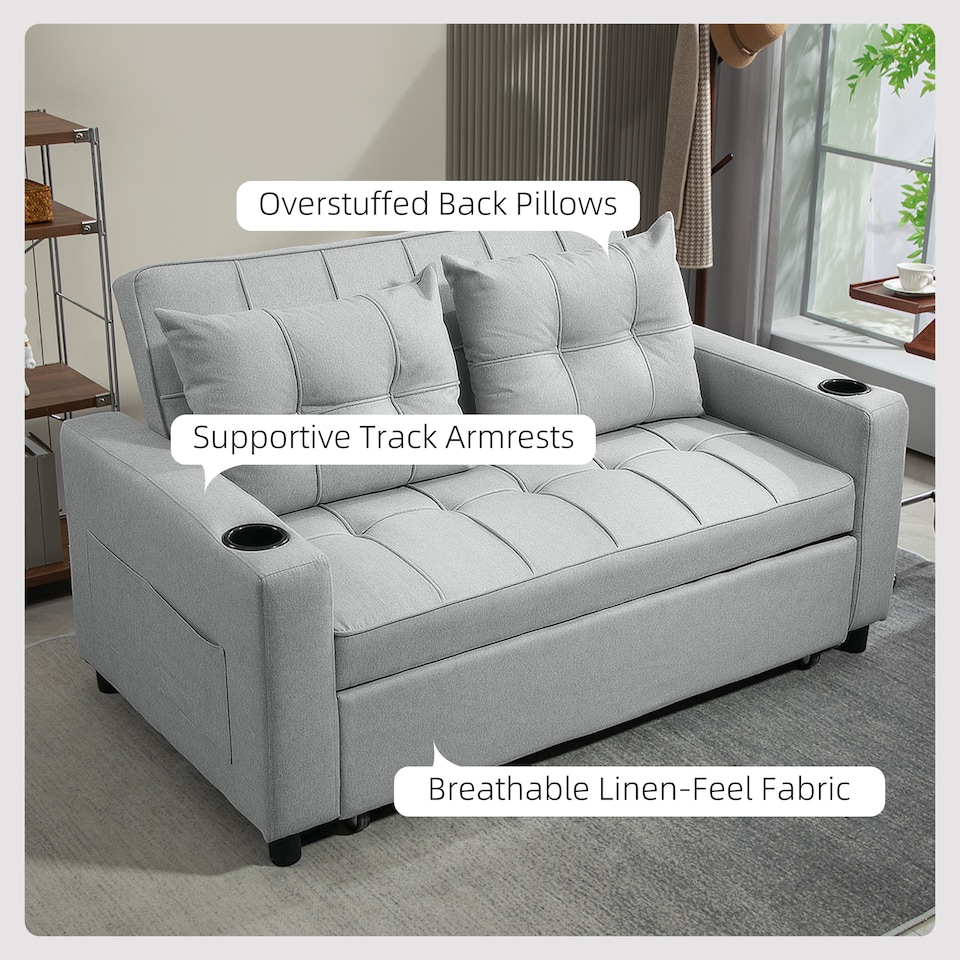 image 1 of HOMCOM 2 Seater Pull Out Sofa Bed with Pockets for Living Room Light Grey