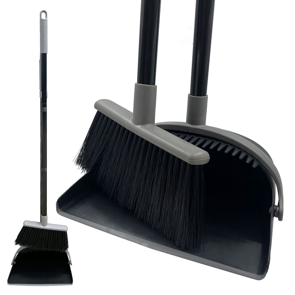 image 1 of Long Handled Dustpan and Brush Set Reduce Bending Tall Lobby Dustpan and Sweeping Brush